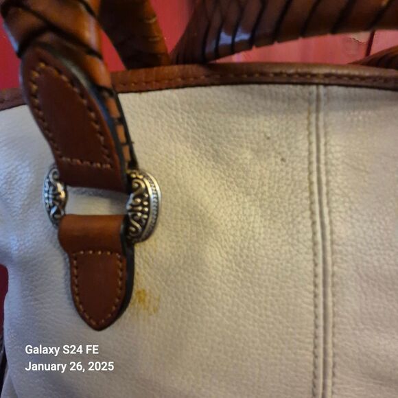 Vintage Fossil Purse Ivory Pebbled Leather Woven Handles Strap Western READ - Picture 9 of 9